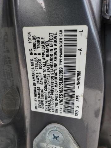 1HGES16305L002099 - 2005 HONDA CIVIC DX VP Boz foto 12