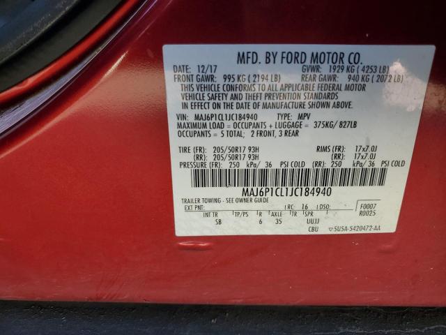 MAJ6P1CL1JC184940 - 2018 FORD ECOSPORT SES RED photo 13