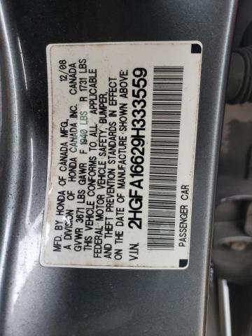 2HGFA16629H333559 - 2009 HONDA CIVIC LX-S Մոխրագույն լուսանկար 13