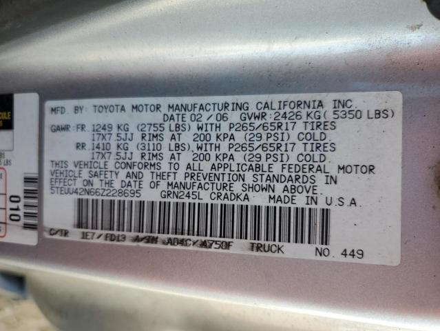 5TEUU42N66Z228695 - 2006 TOYOTA TACOMA ACCESS CAB Күміс фото 12