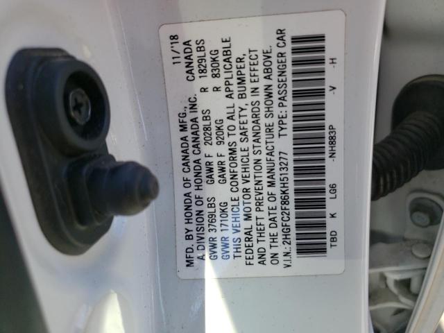 2HGFC2F86KH513277 - 2019 HONDA CIVIC SPORT 白色 照片 13