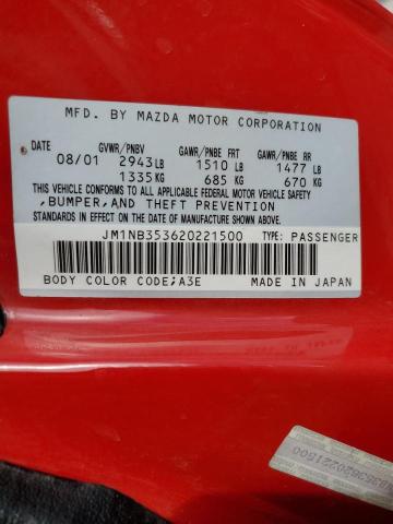 JM1NB353620221500 - 2002 MAZDA MX-5 MIATA BASE RED photo 13