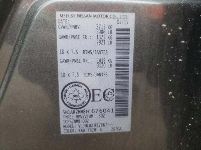 5N1AR2MM8FC676041 - 2015 NISSAN PATHFINDER S GRAY photo 13