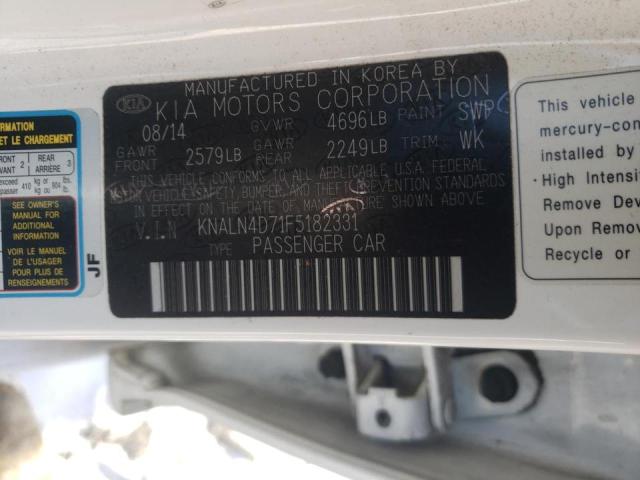 KNALN4D71F5182331 - 2015 KIA CADENZA PREMIUM WHITE photo 12