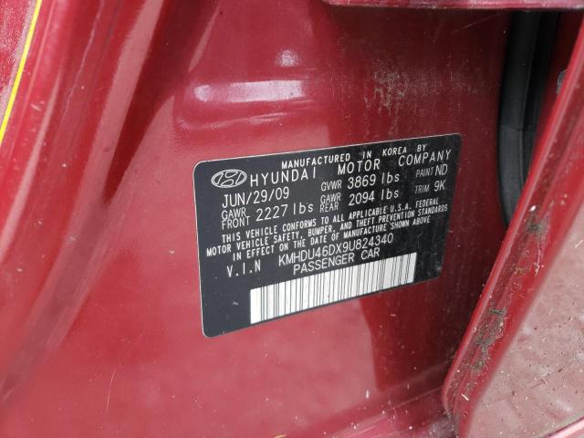 KMHDU46DX9U824340 - 2009 HYUNDAI ELANTRA GLS RED photo 12