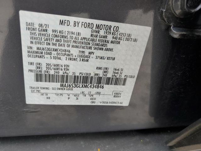 MAJ6S3GLXMC434846 - 2021 FORD ECOSPORT SE Մոխրագույն լուսանկար 13