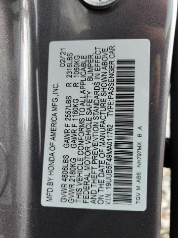 19UUB5F49MA011762 - 2021 ACURA TLX TECHNOLOGY GRAY photo 12
