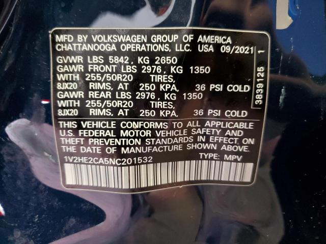 1V2HE2CA5NC201532 - 2022 VOLKSWAGEN ATLAS CROS SE ლურჯი ფოტო 12