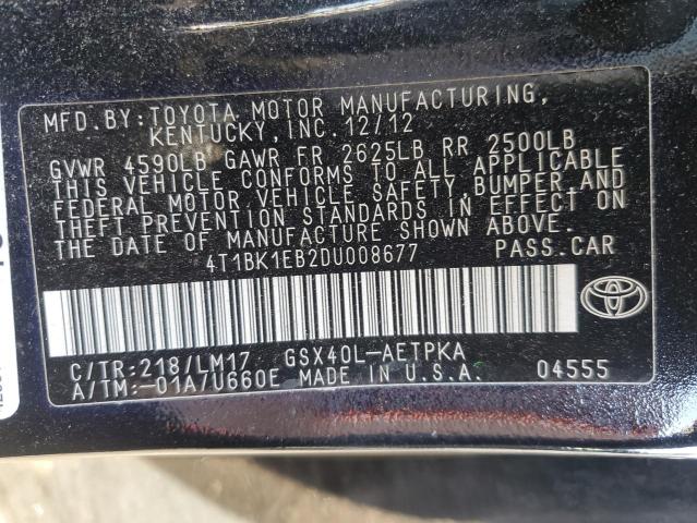 4T1BK1EB2DU008677 - 2013 TOYOTA AVALON BASE 黑色 照片 12