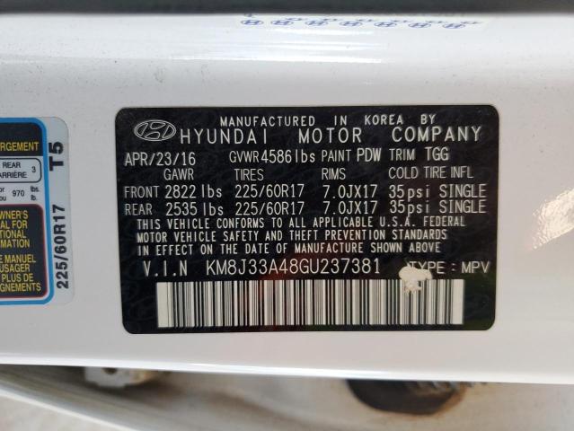 KM8J33A48GU237381 - 2016 HYUNDAI TUCSON LIMITED WHITE photo 12