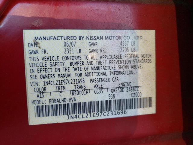 1N4CL21E97C231696 - 2007 NISSAN ALTIMA HYBRID BURGUNDY photo 12