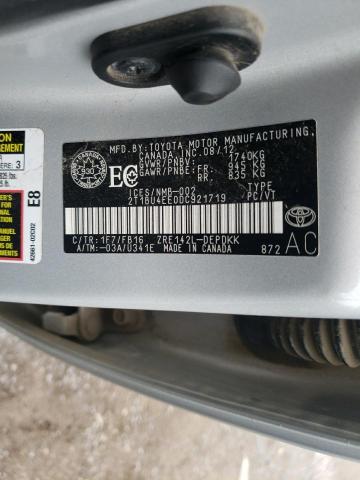 2T1BU4EE0DC921719 - 2013 TOYOTA COROLLA BASE SILVER photo 12