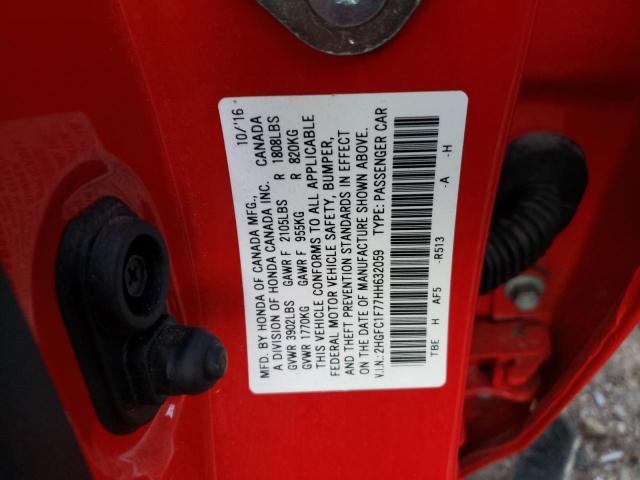 2HGFC1F77HH632059 - 2017 HONDA CIVIC EXL RED photo 12