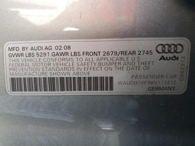 WAUDH74F78N117412 - 2008 AUDI A6 3.2 QUATTRO SILVER photo 12