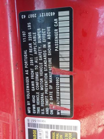 WVWFA71FX8V029992 - 2008 VOLKSWAGEN EOS LUX 红色 照片 12