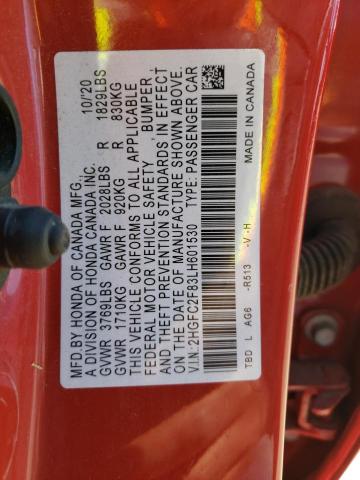 2HGFC2F83LH601530 - 2020 HONDA CIVIC SPORT 红色 照片 13