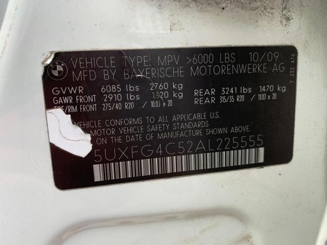 5UXFG4C52AL225555 - 2010 BMW X6 XDRIVE35I WHITE photo 10