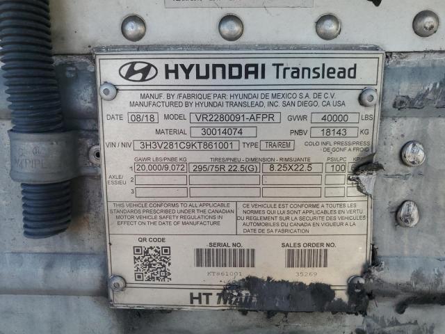 3H3V281C9KT861001 - 2018 HYUNDAI TRAILER WHITE photo 10