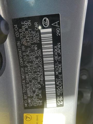 JTHBA30G545031286 - 2004 LEXUS ES 300 330 GRAY photo 12