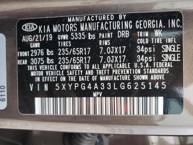 5XYPG4A33LG625145 - 2020 KIA SORENTO L TAN photo 13