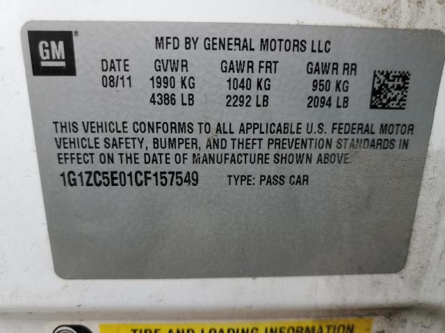 1G1ZC5E01CF157549 - 2012 CHEVROLET MALIBU 1LT 白色 照片 12