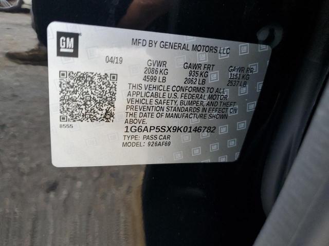 1G6AP5SX9K0146782 - 2019 CADILLAC CTS BLACK photo 12