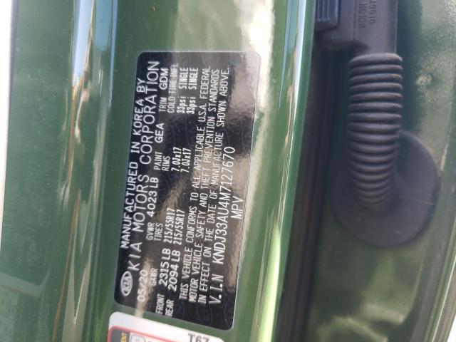 KNDJ33AU4M7127670 - 2021 KIA SOUL EX GREEN photo 12