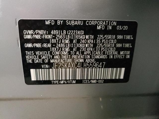 JF2SKAXC4LH559647 - 2020 SUBARU FORESTER TOURING 银色 照片 12