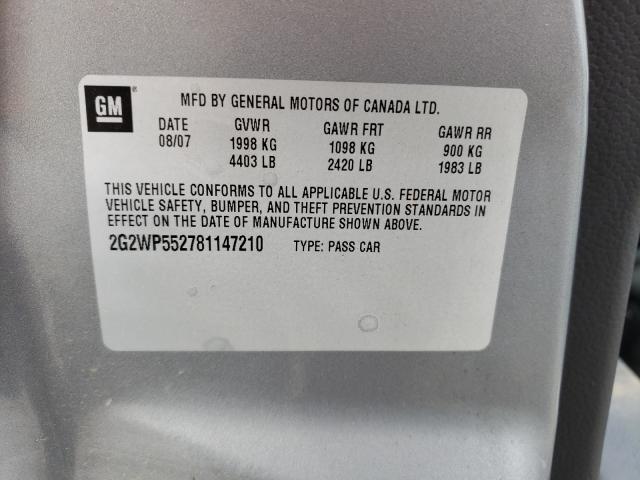 2G2WP552781147210 - 2008 PONTIAC GRAND PRIX GRAY photo 10