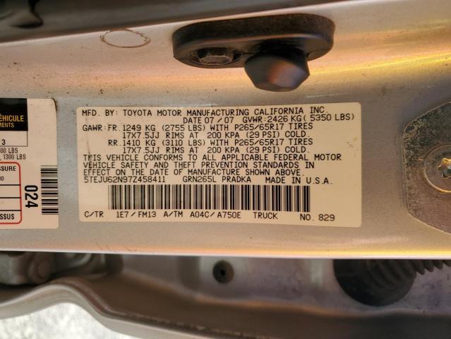 5TEJU62N97Z458411 - 2007 TOYOTA TACOMA DOUBLE CAB PRERUNNER SILVER photo 12