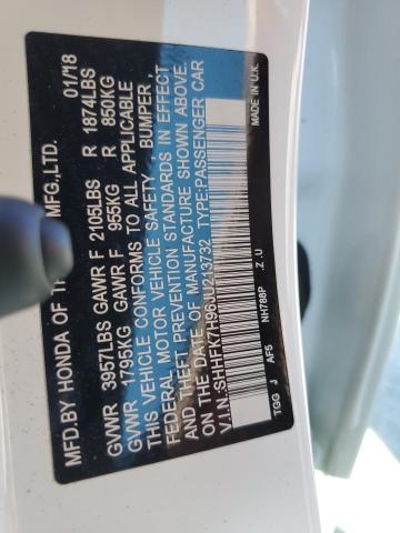 SHHFK7H96JU213732 - 2018 HONDA CIVIC SPORT TOURING WHITE photo 12