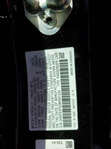 2HGFE2F52NH581239 - 2022 HONDA CIVIC SPORT 黑色 照片 12