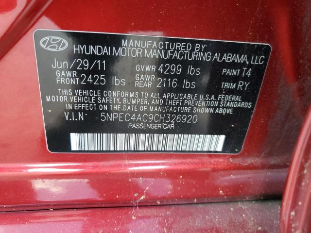 5NPEC4AC9CH326920 - 2012 HYUNDAI SONATA SE BURGUNDY photo 12