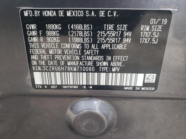 3CZRU6H78KM710080 - 2019 HONDA HR-V EXL GRAY photo 13