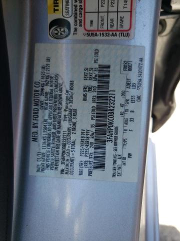 3FAHP0KC0BR232211 - 2011 FORD FUSION SPORT SILVER photo 12