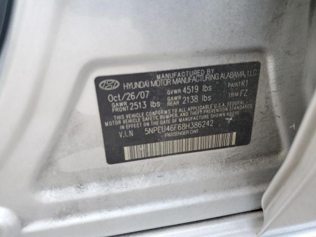 5NPEU46F68H386242 - 2008 HYUNDAI SONATA SE SILVER photo 12