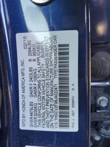 1HGCV2F98JA022471 - 2018 HONDA ACCORD TOURING BLUE photo 12