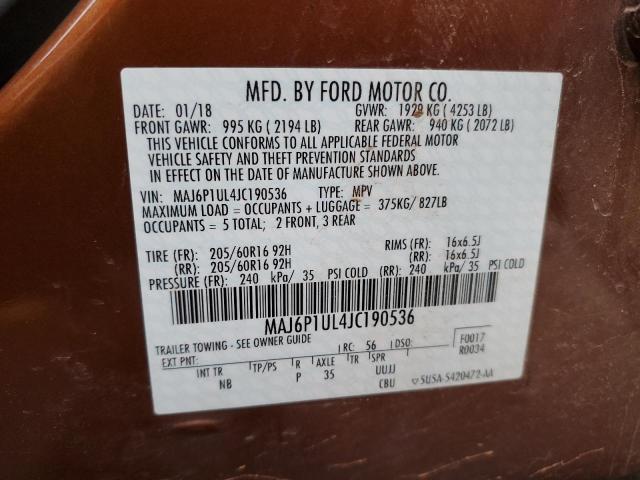 MAJ6P1UL4JC190536 - 2018 FORD ECOSPORT SE ORANGE photo 13