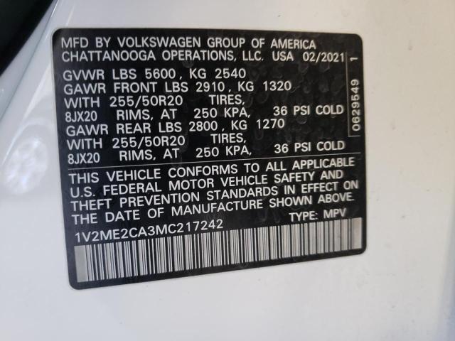 1V2ME2CA3MC217242 - 2021 VOLKSWAGEN ATLAS CROS SE WHITE photo 14