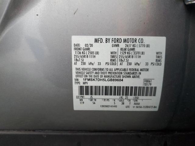 1FMSK7DH5LGB89604 - 2020 FORD EXPLORER XLT SILVER photo 14