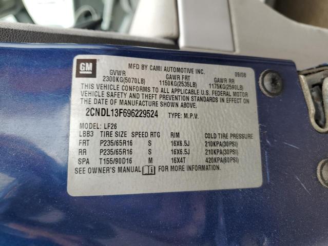 2CNDL13F696229524 - 2009 CHEVROLET EQUINOX LS BLUE photo 13