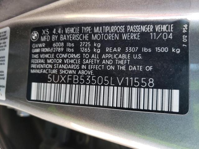 5UXFB53505LV11558 - 2005 BMW X5 4.4I GRAY photo 13