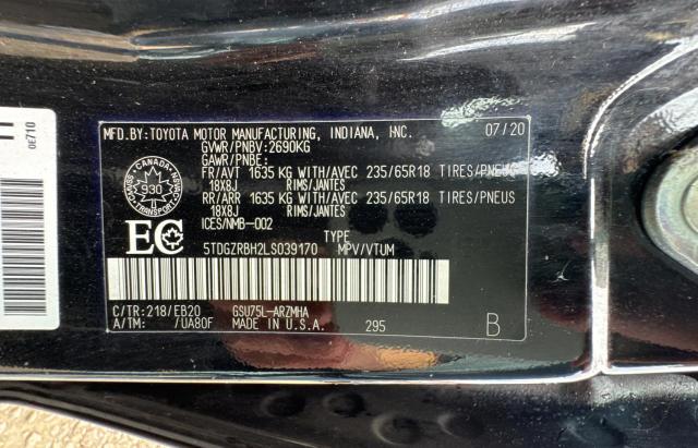 5TDGZRBH2LS039170 - 2020 TOYOTA HIGHLANDER XLE 黑色 照片 10