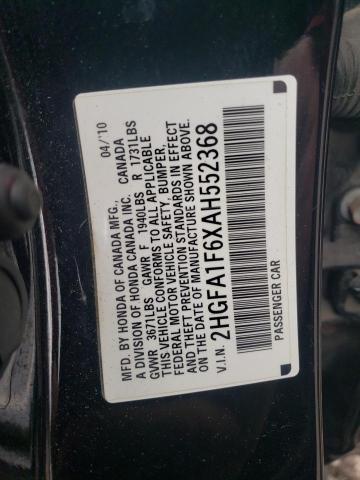 2HGFA1F6XAH552368 - 2010 HONDA CIVIC LX-S BLACK photo 13