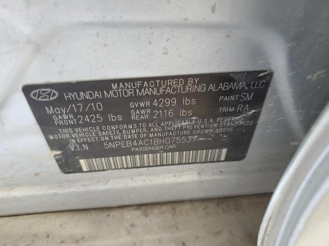 5NPEB4AC1BH075537 - 2011 HYUNDAI SONATA GLS SILVER photo 12