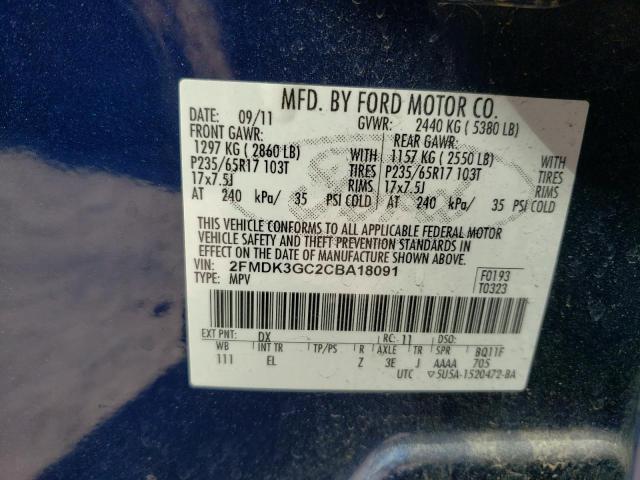 2FMDK3GC2CBA18091 - 2012 FORD EDGE SE BLUE photo 12