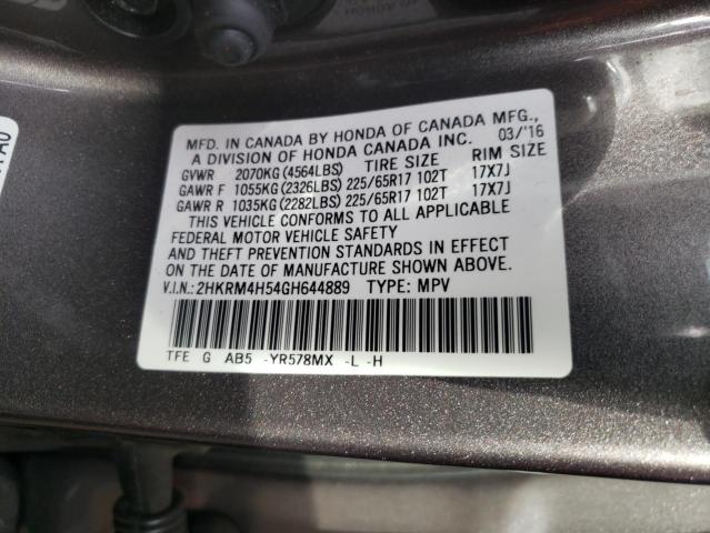 2HKRM4H54GH644889 - 2016 HONDA CR-V EX GRAY photo 12