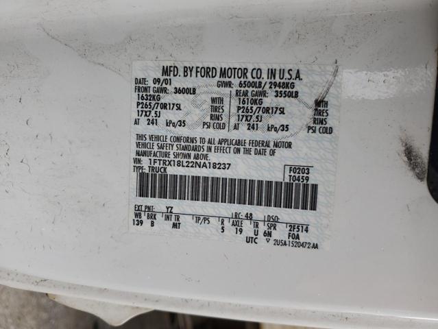 1FTRX18L22NA18237 - 2002 FORD F-150 WHITE photo 12