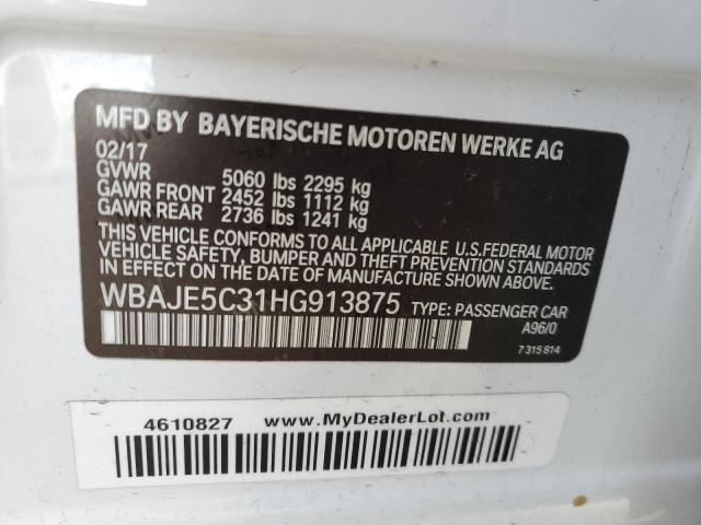 WBAJE5C31HG913875 - 2017 BMW 540 I WHITE photo 13