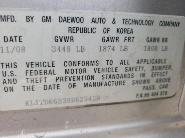 KL1TD66E39B629428 - 2009 CHEVROLET AVEO LS 银色 照片 13